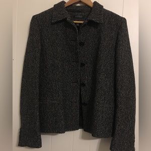 Ralph Lauren Black Tweed Wool Blend Cropped Blazer Size 12